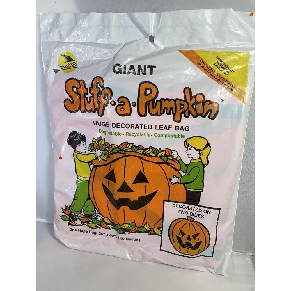 GIANT 140 Gallon PUMPKIN Leaf Bag Décor YARD ART Vintage Halloween Vintage - Picture 2 of 8